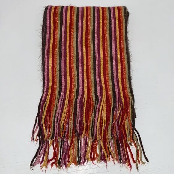 Cejon Women's Stripped Scarf With Fringe Fall Winter Colors - Picture 1 of 9